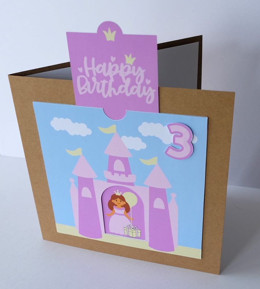 Girls 'Slide Up' Princess Castle Birthday Card (2nd, 3rd, 4th, 5th, 6th  7th) 