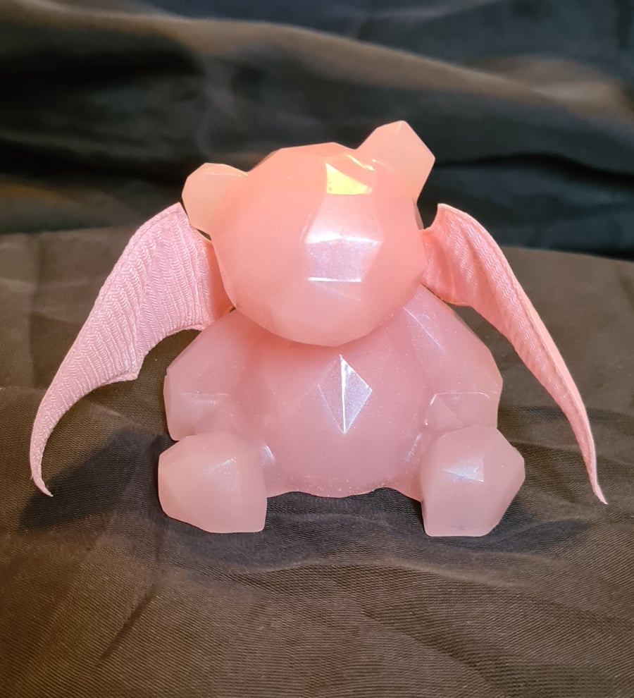 Bat Bear - Resin Art Bear Figurine  - Pale Pink  - Rosaline