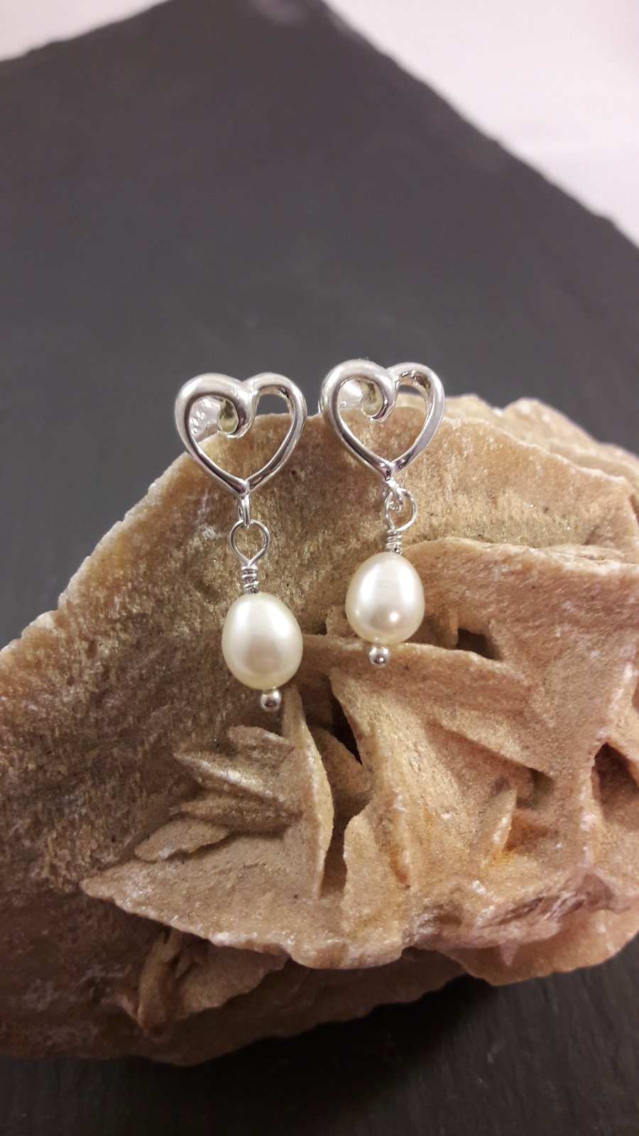 Sterling Silver Heart and Pearl Earrings