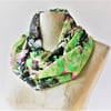 Abstract floral swirls, lightweight Infinity Loop Scarf in green, black gauze