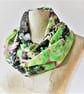Abstract floral swirls, lightweight Infinity Loop Scarf in green, black gauze
