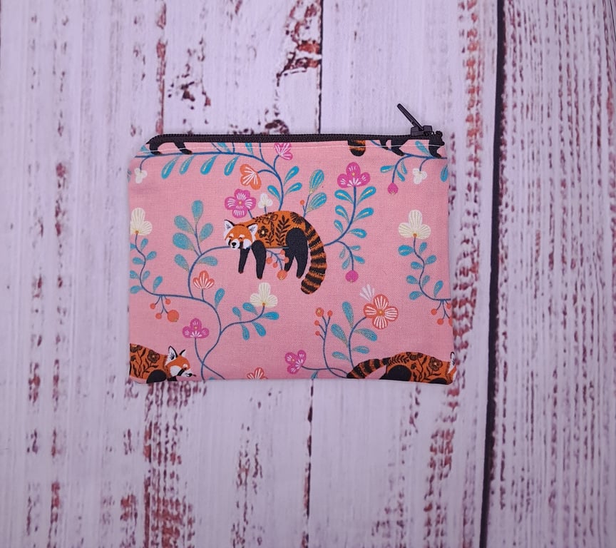 Red panda fabric zipper coin purse