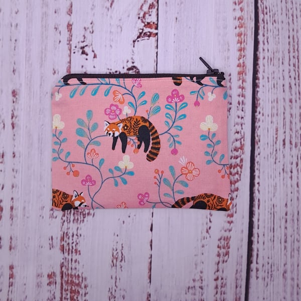Red panda fabric zipper coin purse