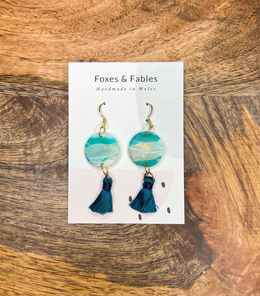 Aqua Boho Earrings with Tassels