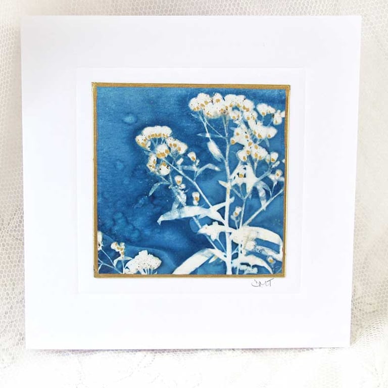 BOTANICAL CYANOTYPE PRINT CARD WITH GOLD LEAF