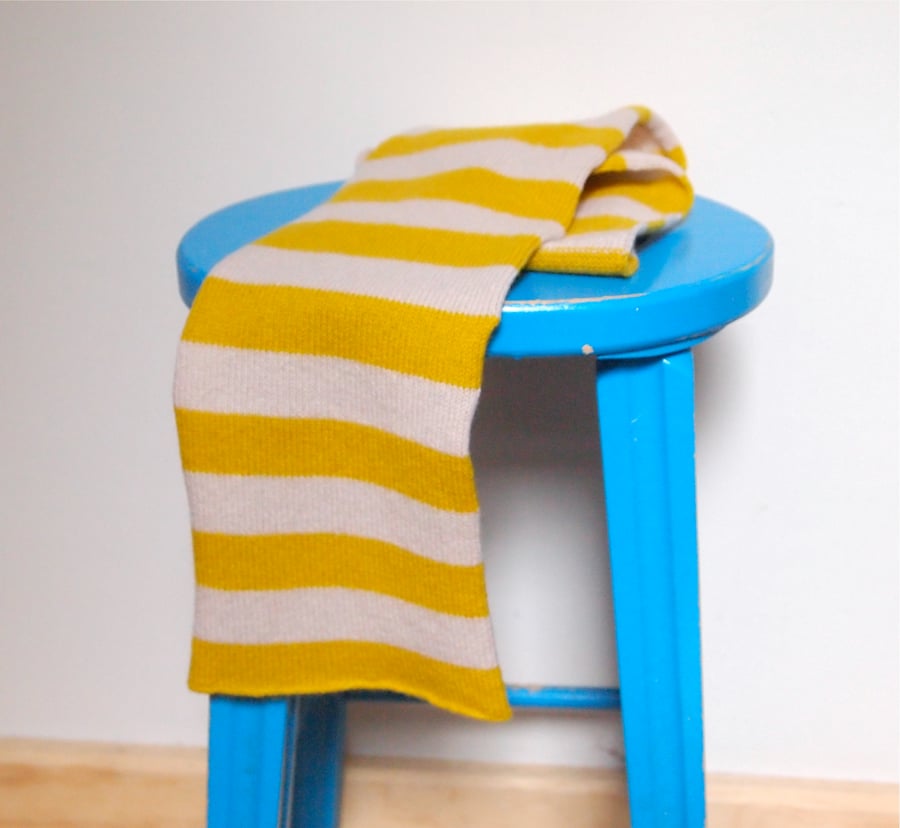 Golden Yellow and Beige Stripe Children's Scarf  100% British Lambswool