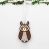 long eared owl hanging Christmas tree ornament, cute stocking filler