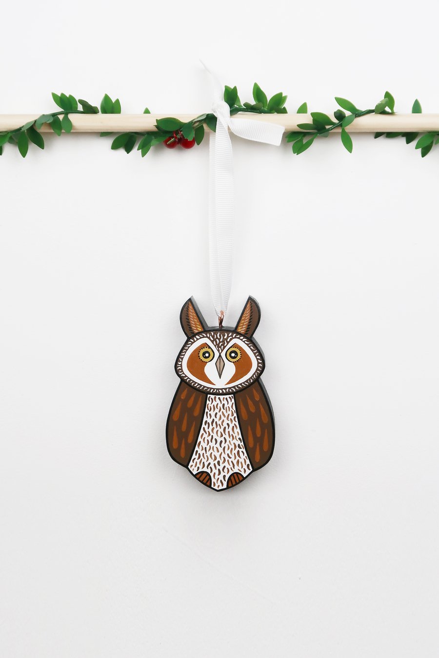 Long eared owl hanging Christmas tree ornament, Owl stocking filler.