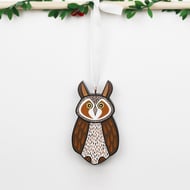 Long eared owl hanging Christmas tree ornament, Owl stocking filler.