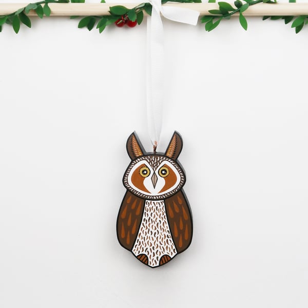 Long eared owl hanging Christmas tree ornament, Owl stocking filler.