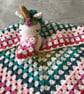 Crocheted Hope the Unicorn Baby Comforter - Handmade Baby Snuggle Lovey.  