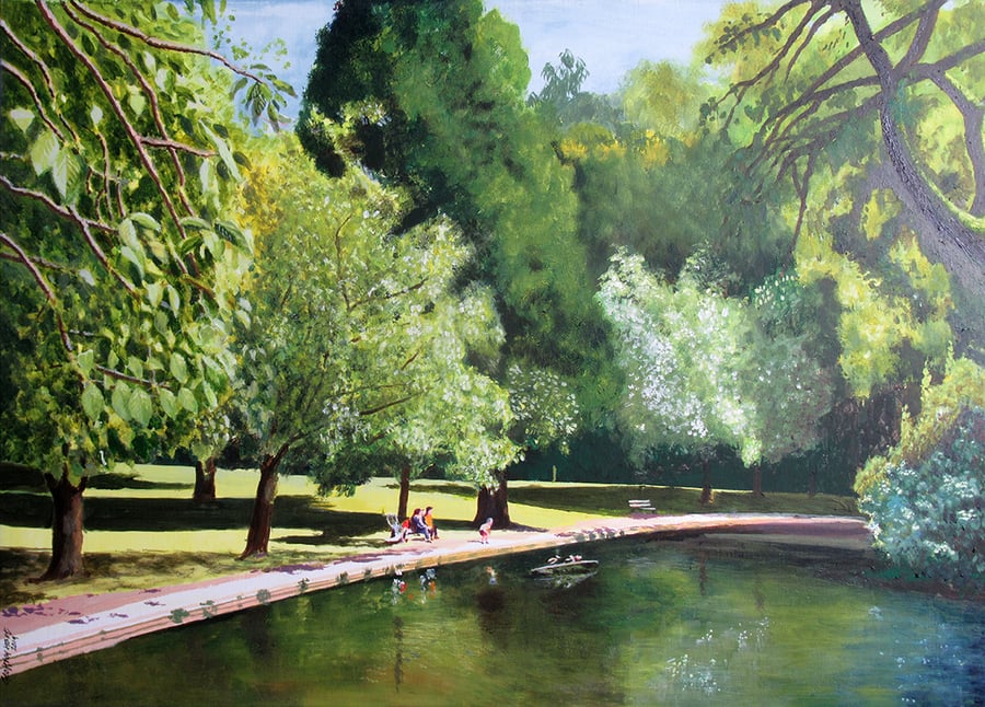 Collet Park Lake, Shepton Mallet, Somerset, Giclee print copy of original art