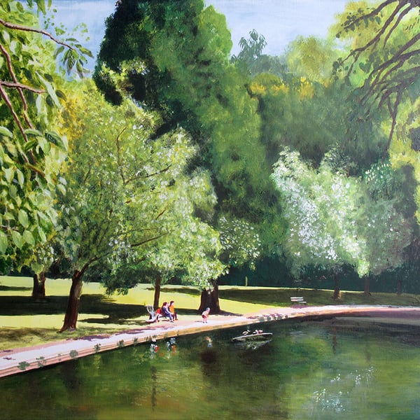 Collet Park Lake, Shepton Mallet, Somerset, Giclee print copy of original art