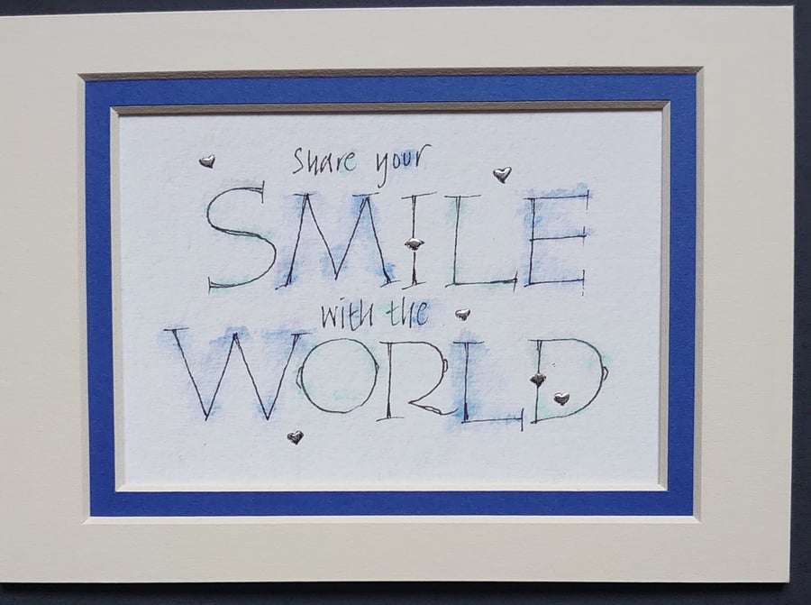 Share your Smile quote giclee print with Palladium leaf hearts.