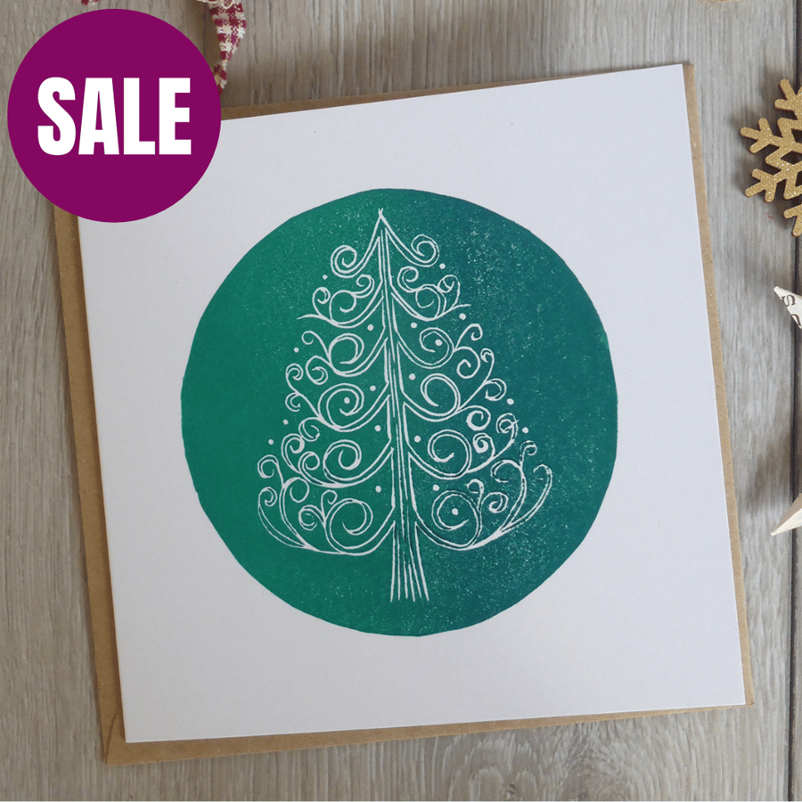 Handprinted Green Christmas tree Christmas card