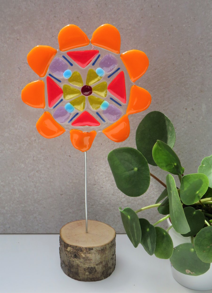 Bright Retro Fused Glass Flower  