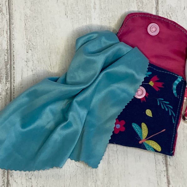 Spectacles cleaning cloth and pouch for sparkling glasses. Butterflies and moths