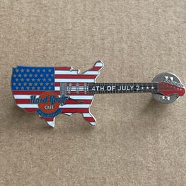 Hard Rock Cafe - USA Flag Map Guitar Enamel Pin Brooch - Vintage Guitar Brooch 