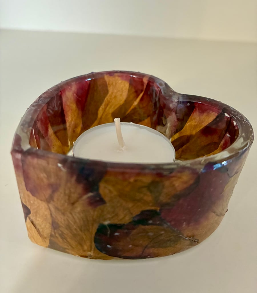 Pressed flower tea light holder or trinket dish