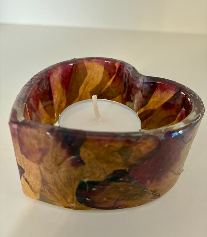 Pressed flower tea light holder or trinket dish