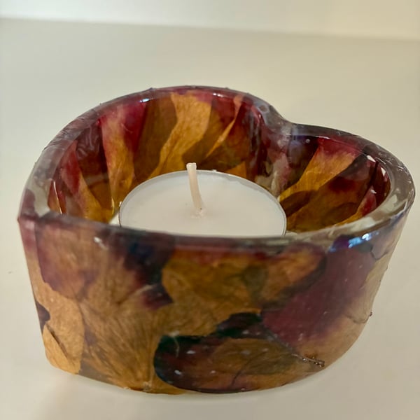 Pressed flower tea light holder or trinket dish