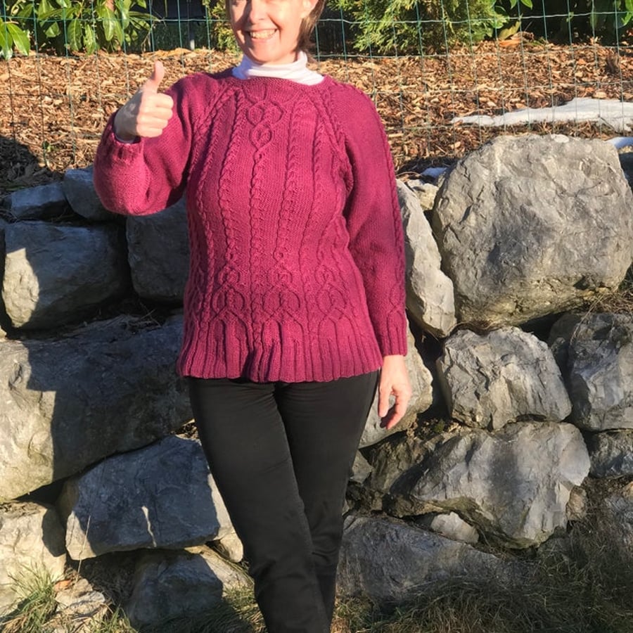 Hand knitted ladies jumper with intricate cable design for women ladies S - XXL 