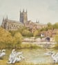Worcester Cathedral. Framed Original Watercolour by Christopher Hughes