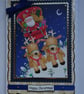 Handmade Christmas Card Cute Santa in Flying Sleigh with Reindeer - Image 1