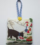 Lavender Bag Farmyard Chickens and Cat Design with Hanging Loop