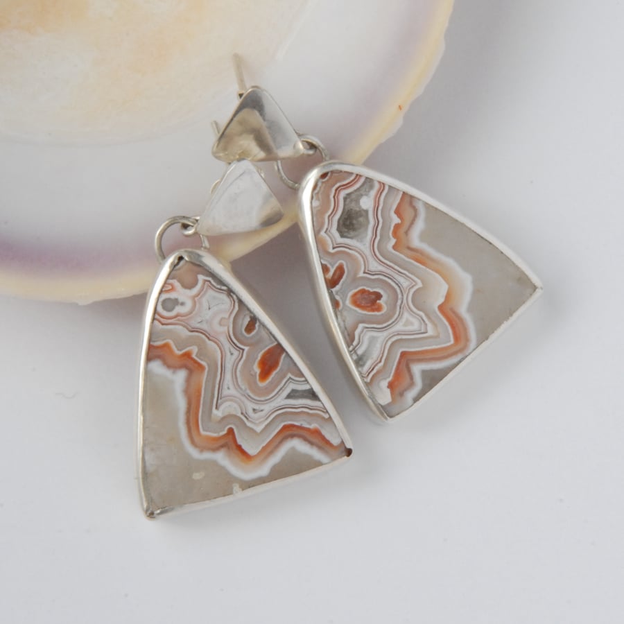 Sterling silver and lace agate drop earrings
