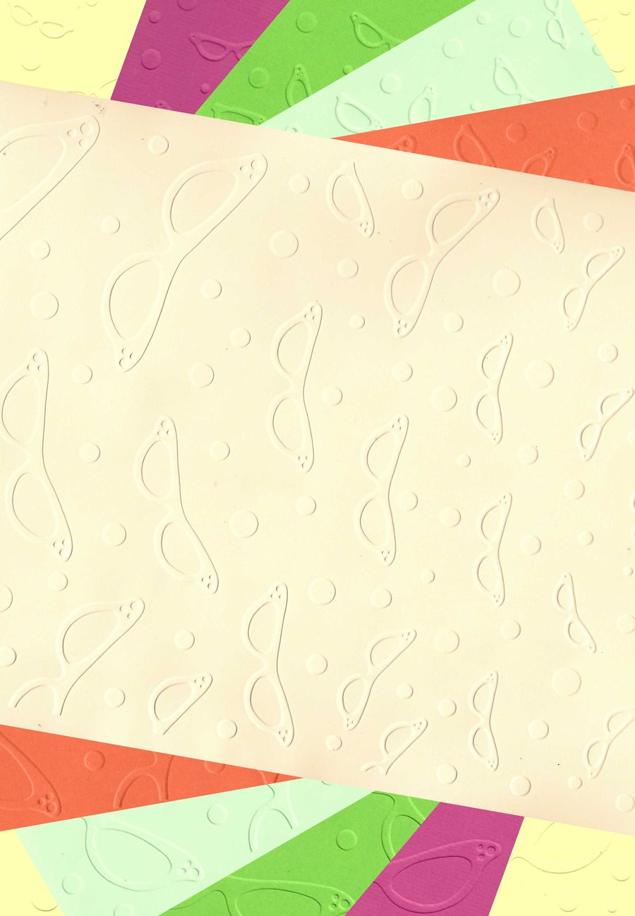 Embossed Card & Paper. 10 Sheets. A4. Assorted Colours. Glasses (7)