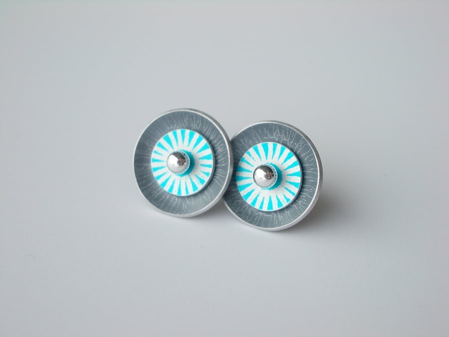 Circle earrings in grey and turquoise