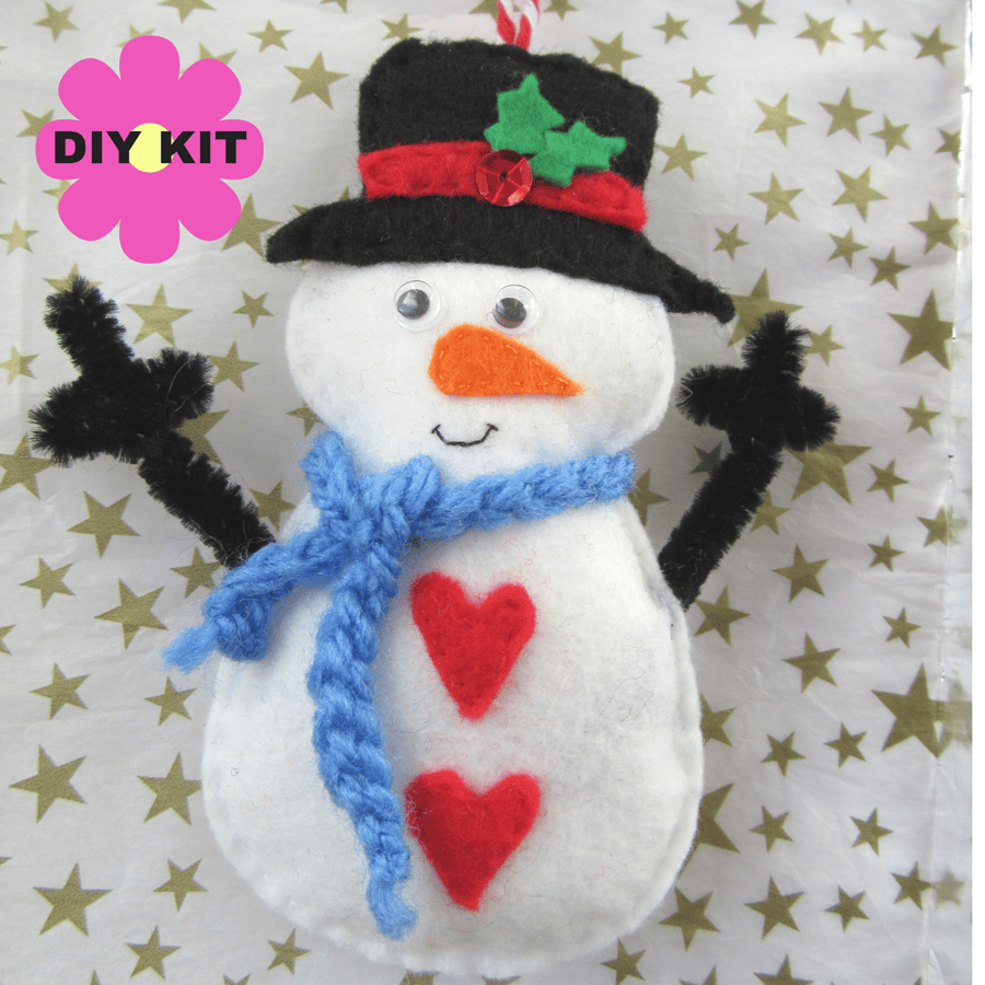 Christmas craft kit, snowman decoration, DIY kit, sewing kit, gift for her, 