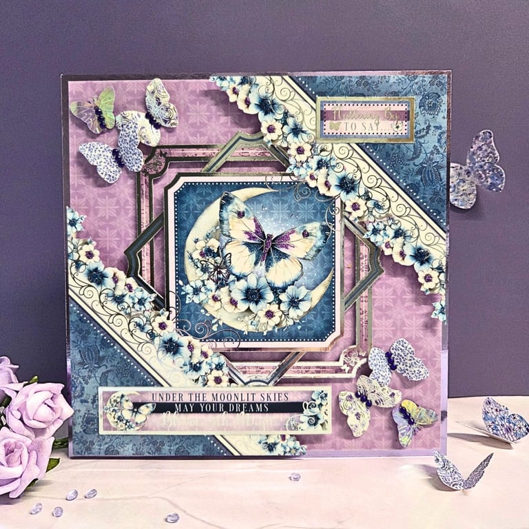 Best Wishes Butterfly Card - Keepsake With Matching Giftbox, Purple & Blue