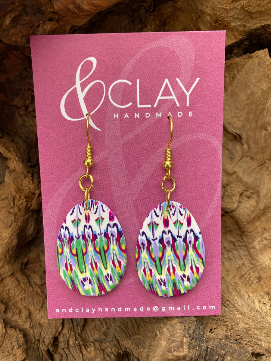 Colourful Patterned Polymer Clay Easter Egg Earrings