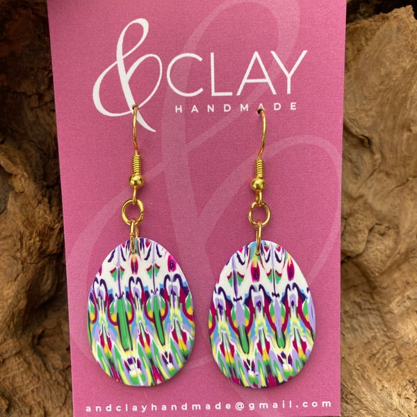 Colourful Patterned Polymer Clay Easter Egg Earrings