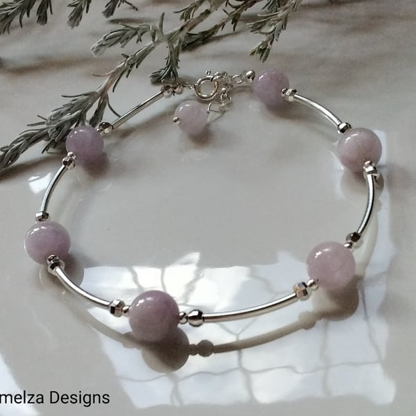 28.45ct Natural  Untreated Kunzite Sterling Silver Bracelet 