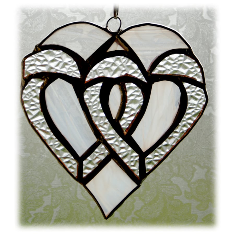 Silver Wedding Hearts Stained Glass Suncatcher Handmade