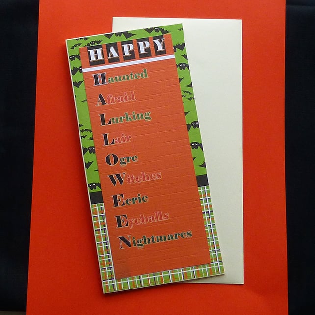 Happy Halloween card – orange and green