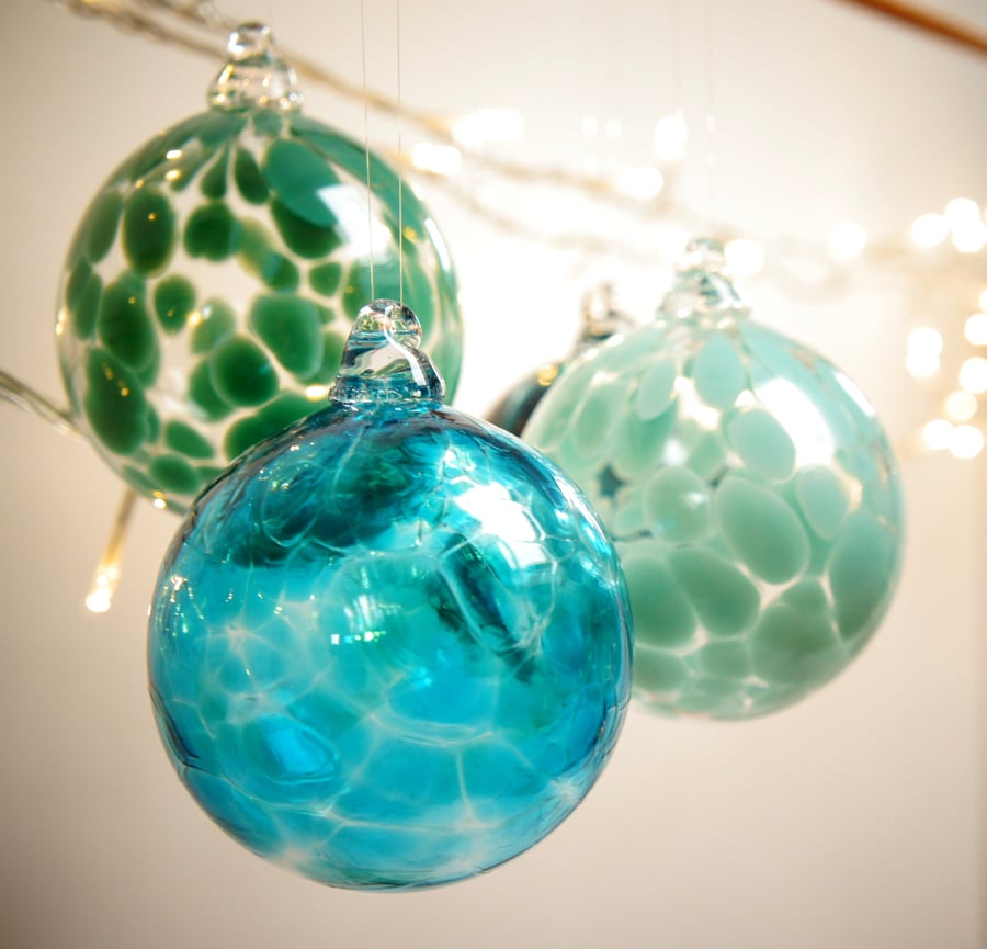 Aqua Blue Hand Blown Glass Christmas Bauble