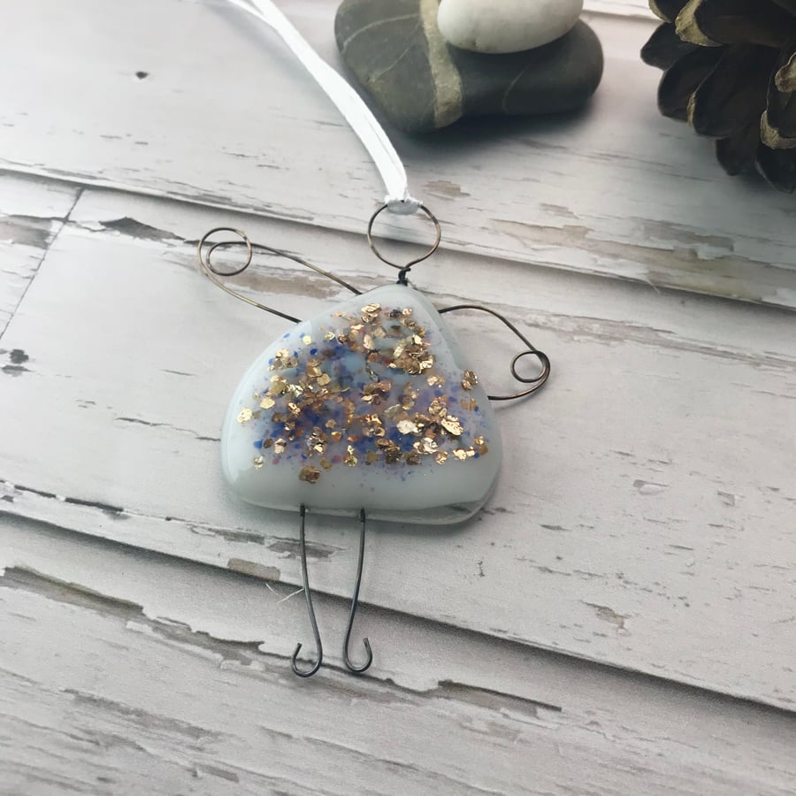 fused glass fairy, glitter angel, gift for friend