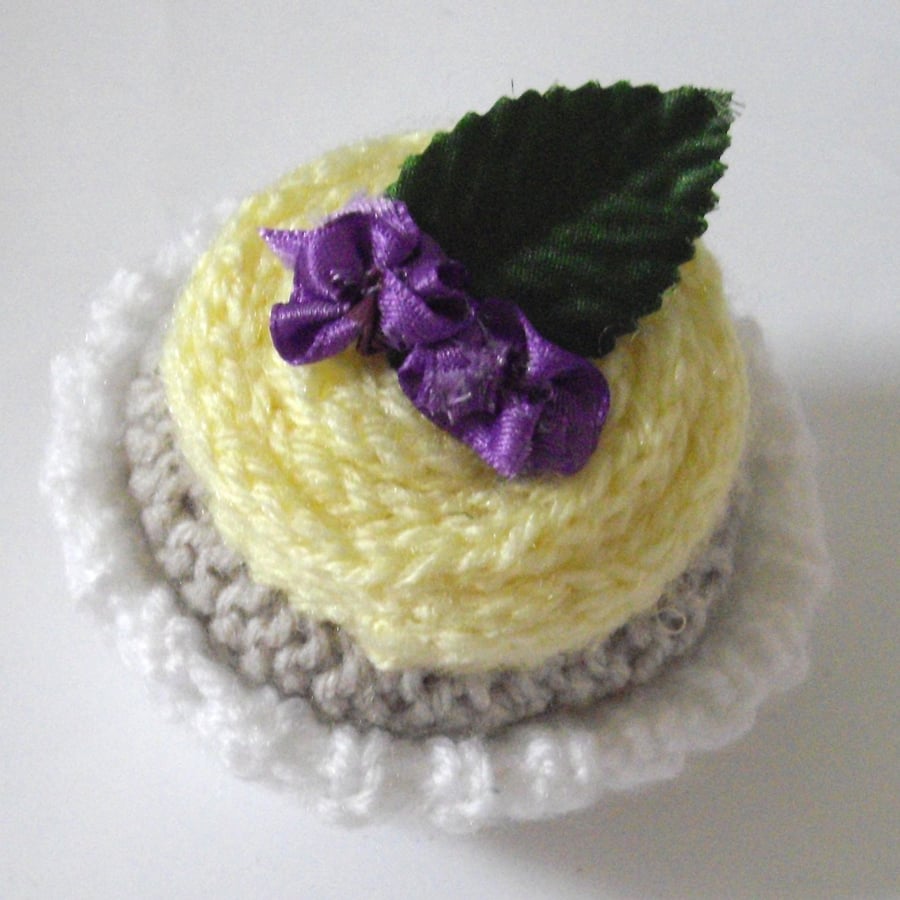 Cute Knitted Yellow Cup Cake - UK Free Post