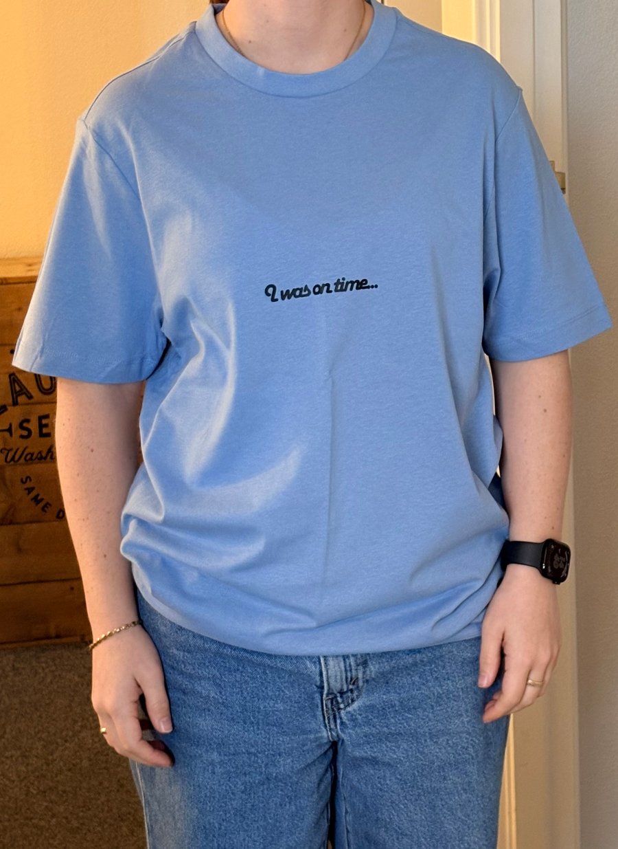 Cat Illustration T Shirt Cornflower Blue Cute Funny Cat Tee  Small & Medium