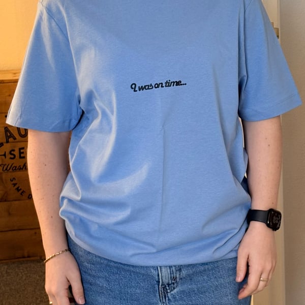 Cat Illustration T Shirt Cornflower Blue Cute Funny Cat Tee  Small & Medium