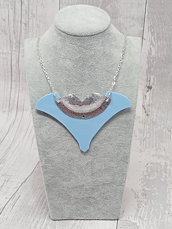 Recycled Aluminium Drink Can Base Blue Acrylic Shield Inspired Necklace Pendant
