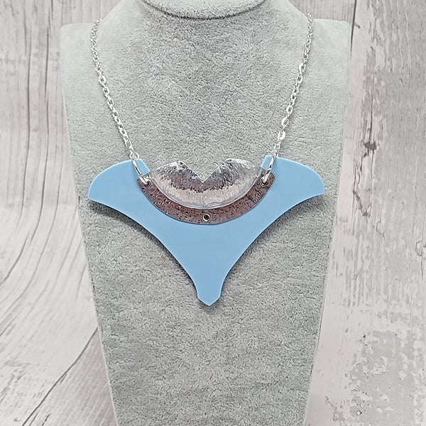 Recycled Aluminium Drink Can Base Blue Acrylic Shield Inspired Necklace Pendant