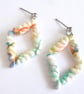 Scalloped Diamond Hoop Polymer Clay Earrings, Cream Pink & Green Dangles