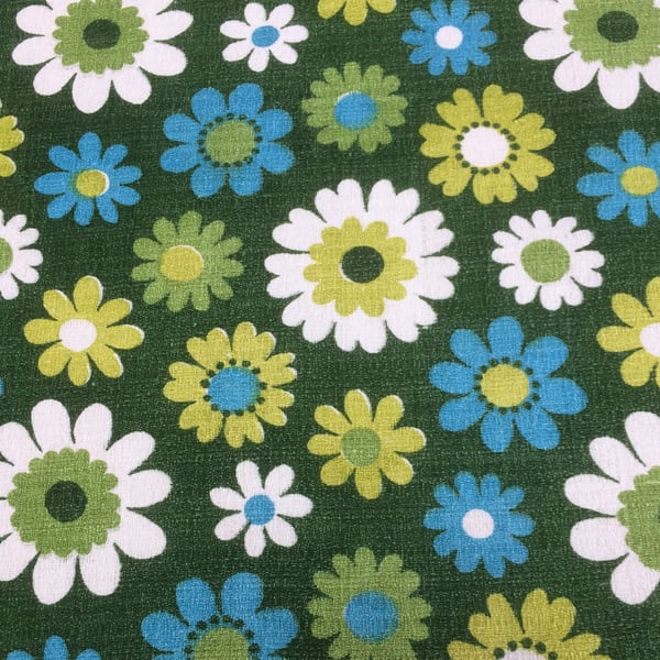 GREEN Blue Daisy Flower Power Vintage 60s 70s Barkcloth Fabric Lampshade option 