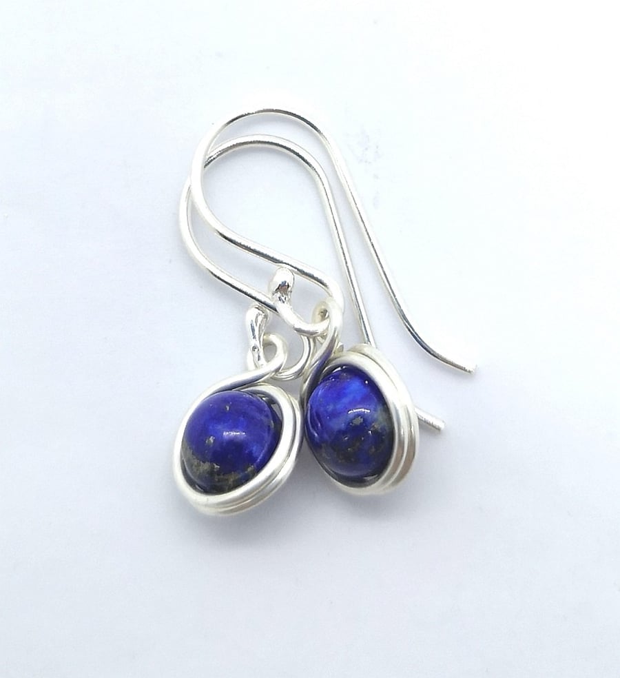 Lapis Lazuli short drop earrings - sterling silver 