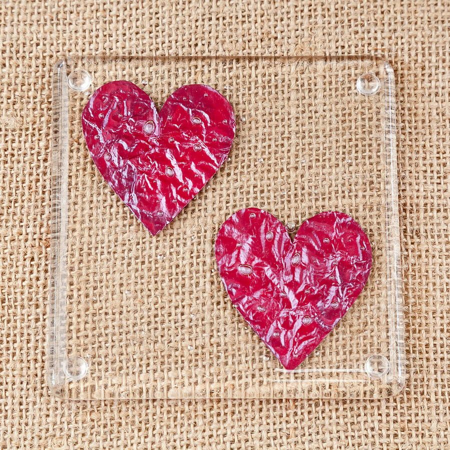 Love Heart Fused Glass Coasters Two Hearts